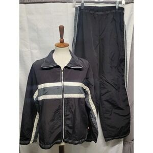 Vintage Big Flirt 90's Black Large Windbreaker Jacket Tracksuit Pants Set Nylon